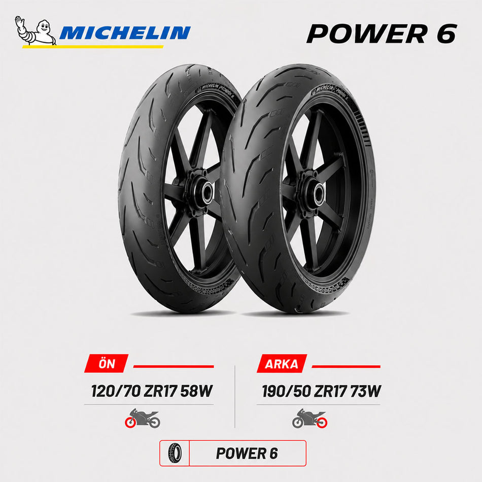 Michelin Power 6 120/70 ZR17 58W - 190/50 ZR17 73W Ön Arka Motosiklet Lastik Takımı