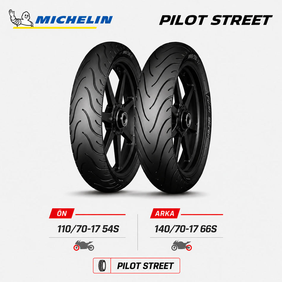 Michelin Pilot Street 110/70-17 54S - 140/70-17 66S Ön Arka Motosiklet Lastik Takımı