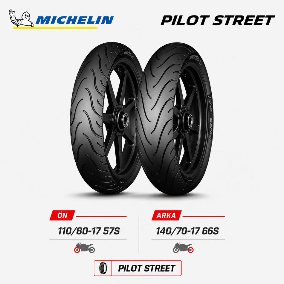 Michelin Pilot Street 110/80-17 57S - 140/70-17 66S Ön Arka Motosiklet Lastik Takımı