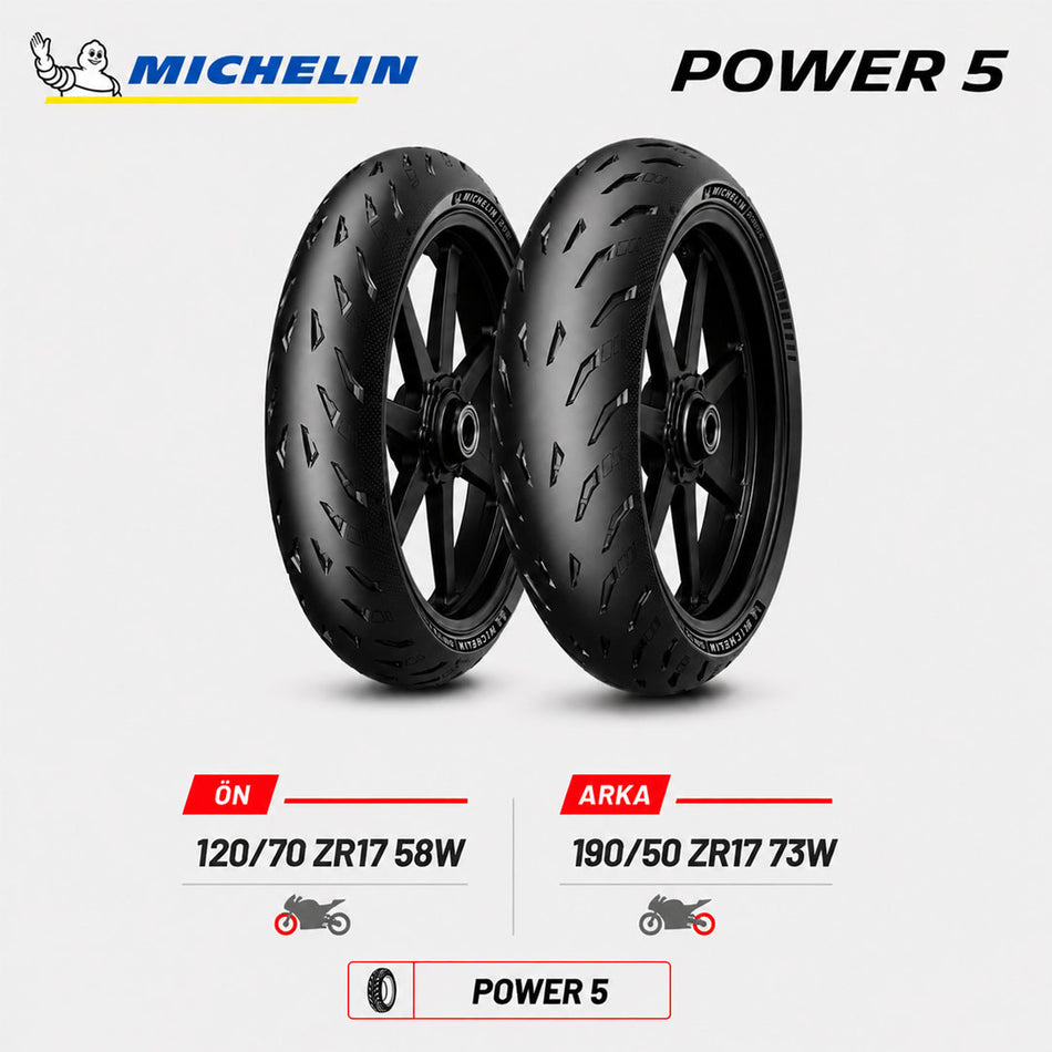 Michelin Power 5 120/70 ZR17 58W - 190/50 ZR17 73W Ön Arka Motosiklet Lastik Takımı