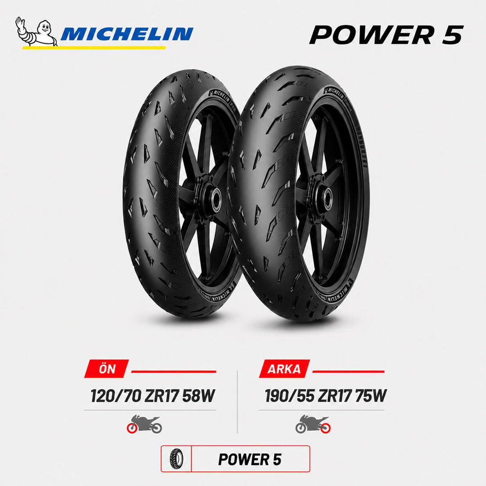 Michelin Power 5 120/70 ZR17 58W - 190/55 ZR17 75W Ön Arka Motosiklet Lastik Takımı