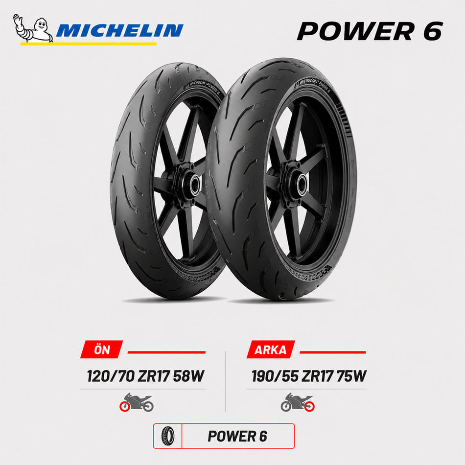 Michelin Power 6 120/70 ZR17 58W - 190/55 ZR17 75W Ön Arka Motosiklet Lastik Takımı
