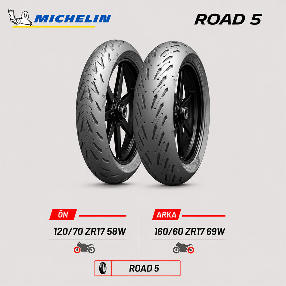 Michelin Road 5 120/70 ZR17 58W - 160/60 ZR17 69W Ön Arka Motosiklet Lastik Takımı