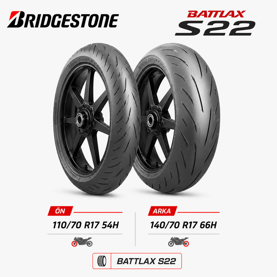 Bridgestone Battlax S22 110/70 R17 54H - 140/70 R17 66H Ön Arka Motosiklet Lastik Takımı